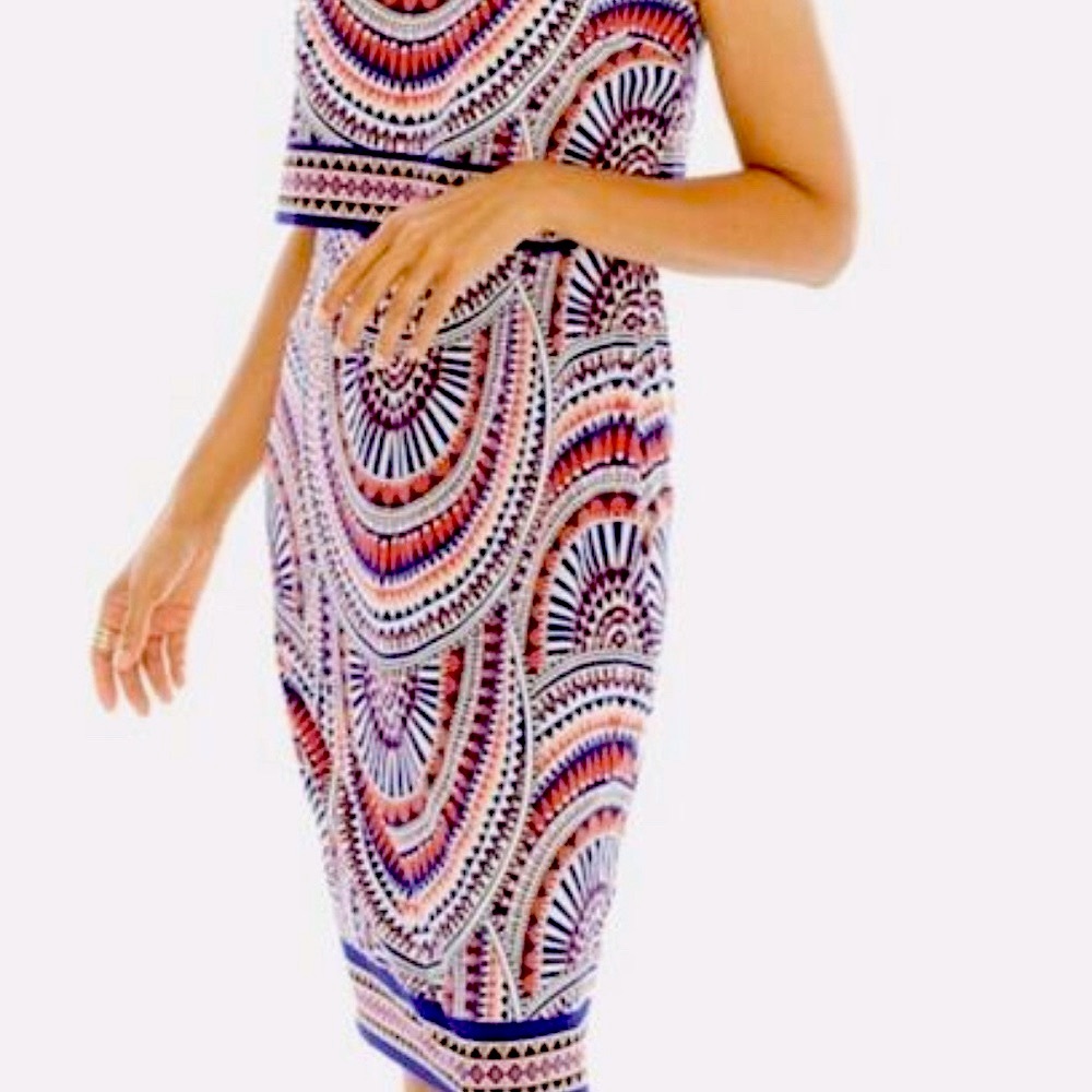 ORANGE BLUE MOSAIC SLEEVELESS DRESS CHICO'S 3